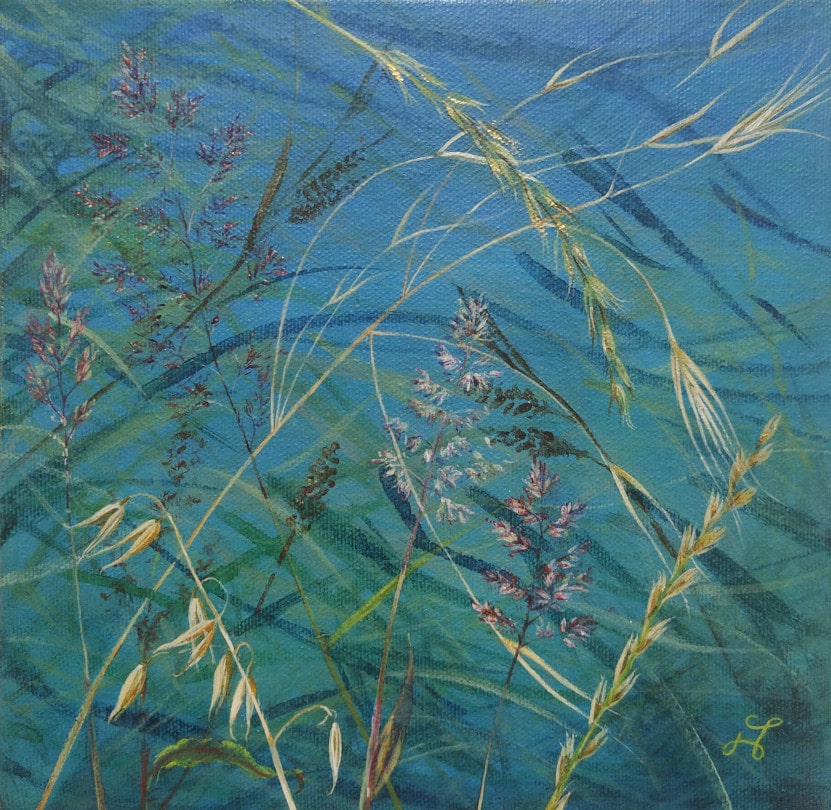 wild flowers on a blue background painting
